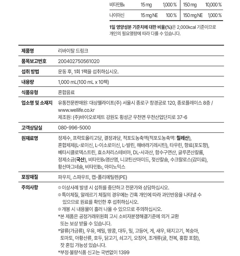 [증정] 뉴케어 스포식스 리바이탈 드링크 10팩 (100mlx10ea) 상세페이지 22